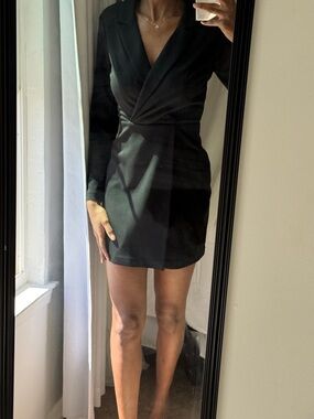 Black Wrap-Front Long Sleeve Mini Dress